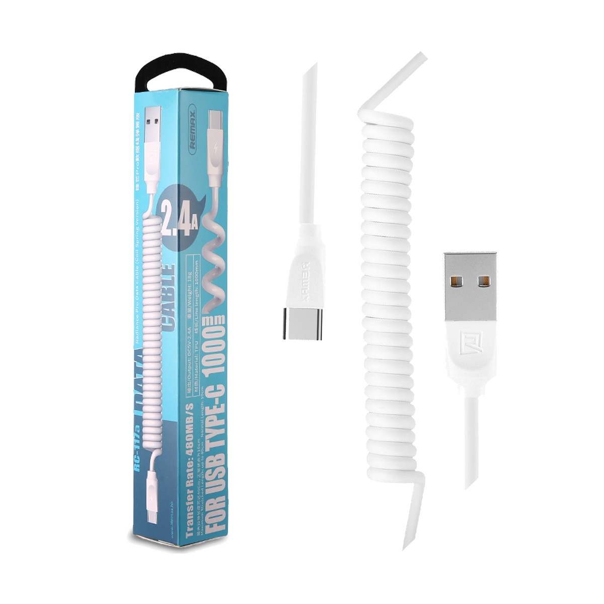 Cáp Sạc Remax RC-117a - Type-C Lò Xo Xoắn