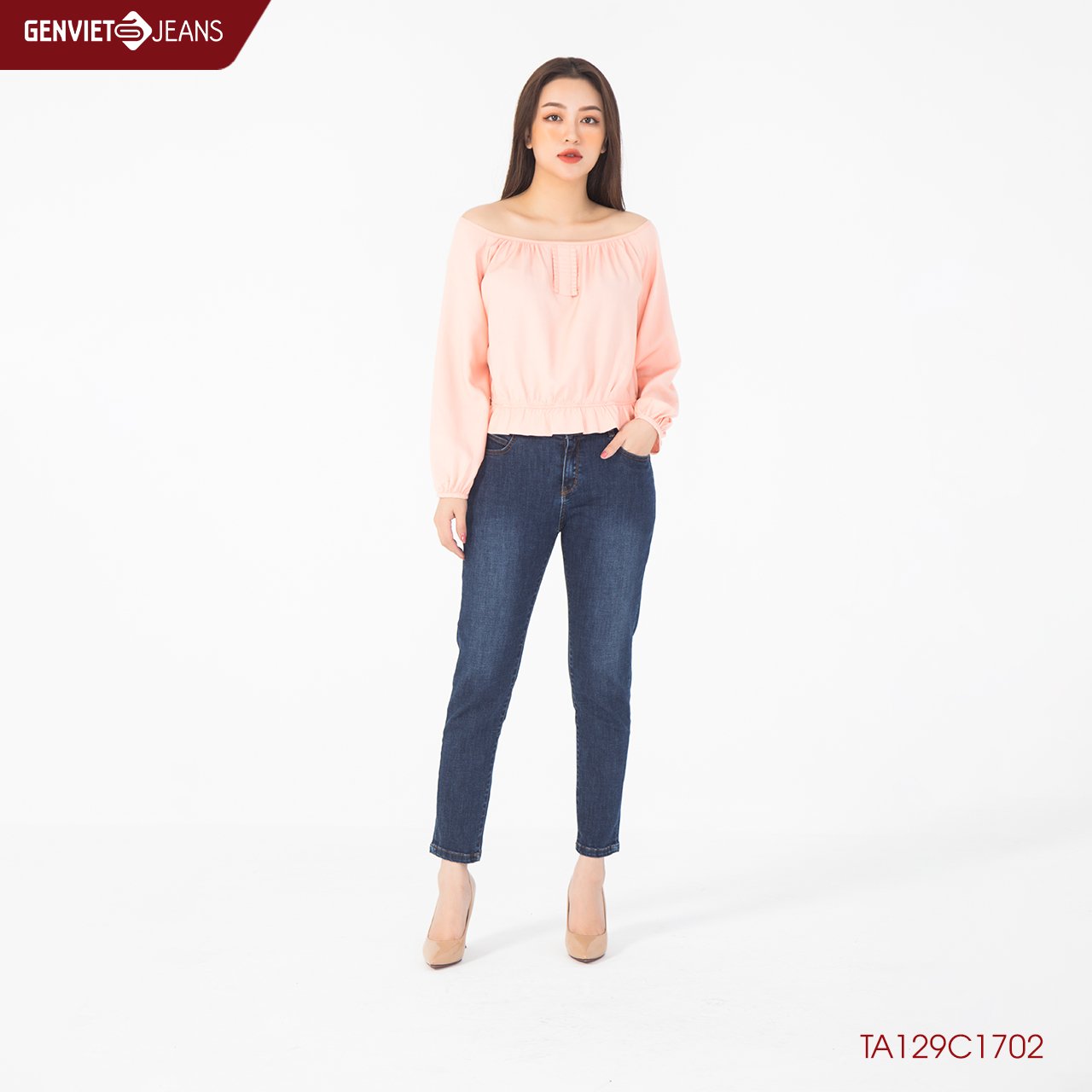 Áo sơmi croptop tay dài nữ ta129c1702 genviet