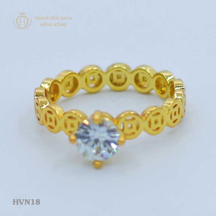 Nhẫn Kim Tiền Đính Đá, Phong Cách Trẻ Trung, Titan Xi Mạ Vàng Non 10k, 18k, 24k Thật Cao Cấp (Không Bị Đen) - Trang Sức Hava Hong Kong