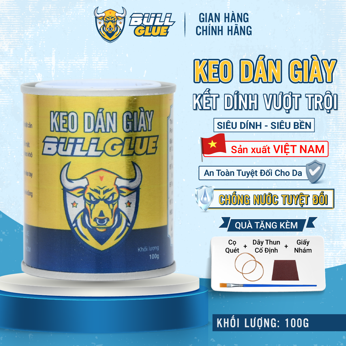 Keo dán giày trong suốt BULLGLUE siêu dính chắc, chống nước tuyệt đối, chịu nhiệt cao bền bỉ, an toàn cho da lon 100g