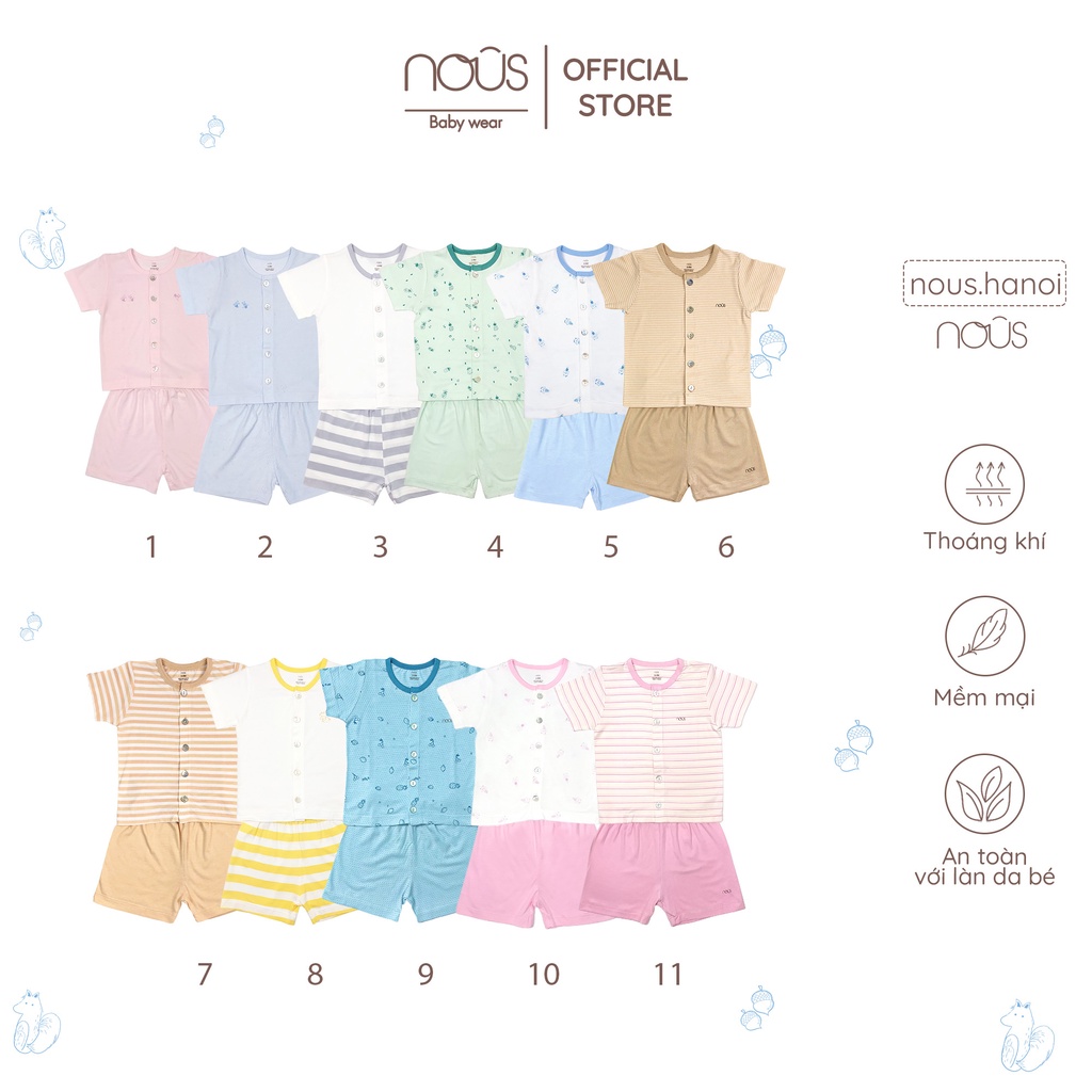 Bộ cộc tay cúc giữa nous size từ 3m đến 12m