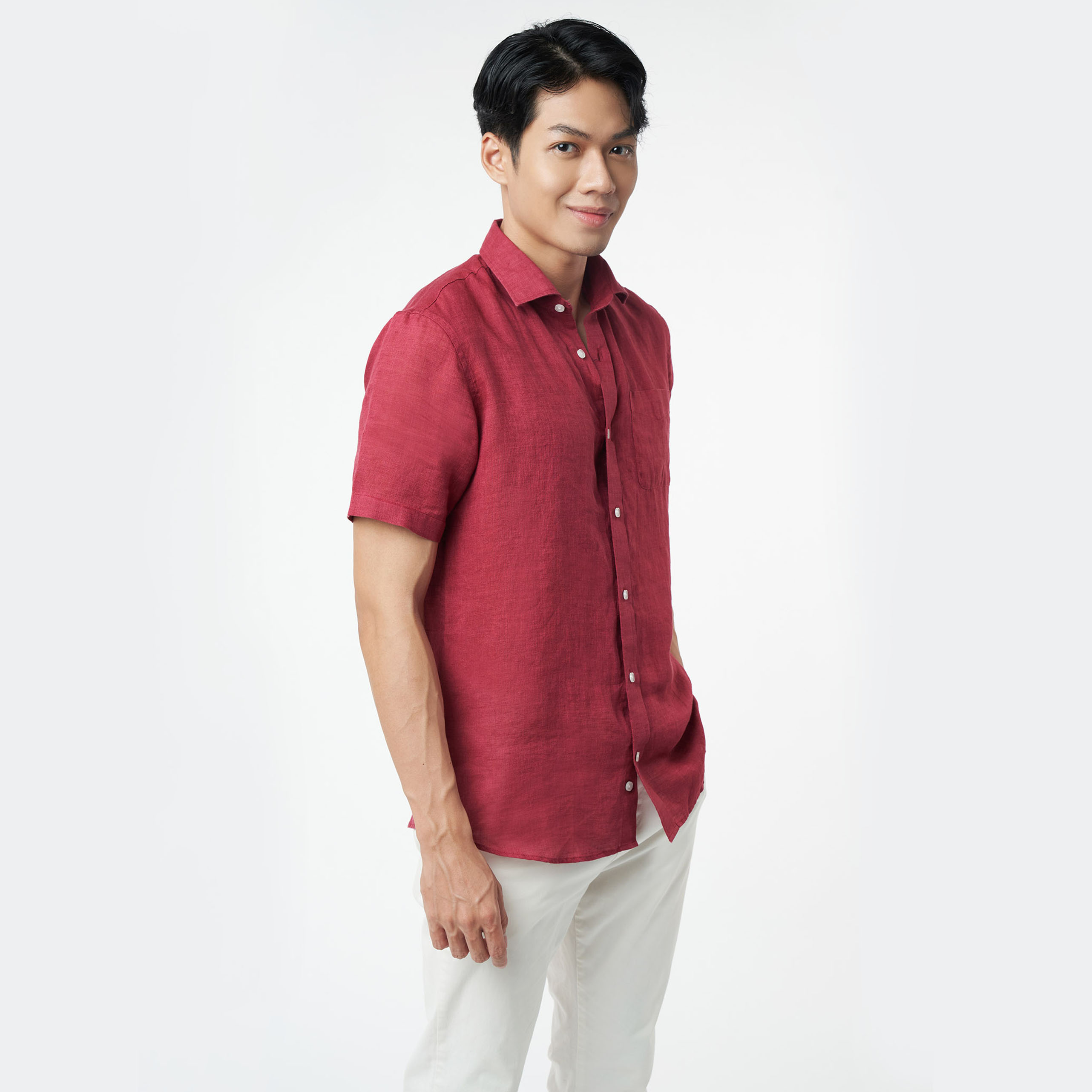 NINOMAXX Áo sơ mi Linen Basic nam tay ngắn 2203043