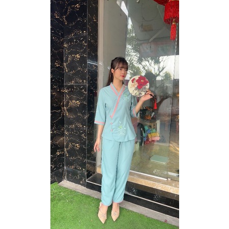 đồ lam Đi chùa .tim viền .