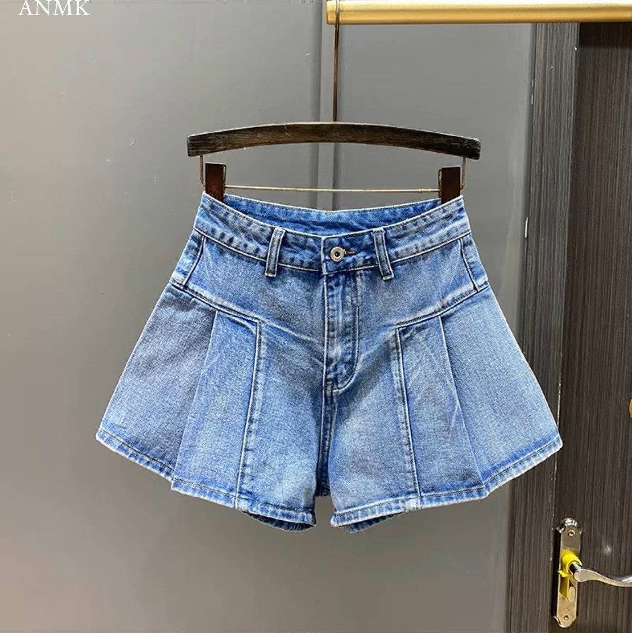 Quần short jean cạp cao,kiểu xòe,gấp ly,quần váy