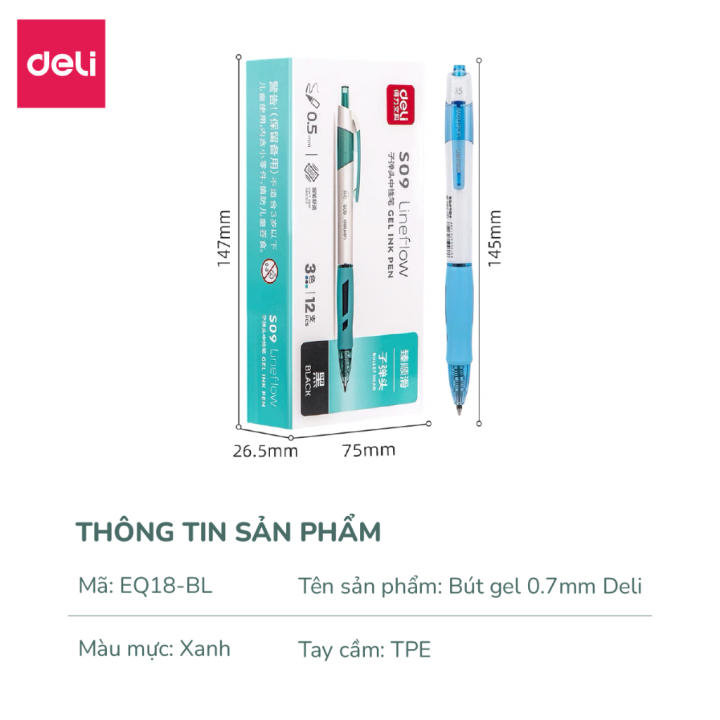 Combo 10/20 Bút gel bút bi nước mực xanh ngòi 0.7mm Deli - Bút bi bấm mực gel ngòi cải tiến viết êm nhanh khô cho văn phòng học sinh - Hình ảnh 9