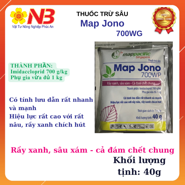 Thuốc trừ sâu map jono 700wp gói lớn 40g trừ rầy xanh,sâu xám, bọ trĩ- vtnn năm bưu