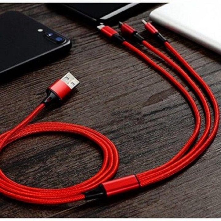 Cáp sạc 3 đầu bọc dù dài 1,2m(microUSB + lightning + Type-C