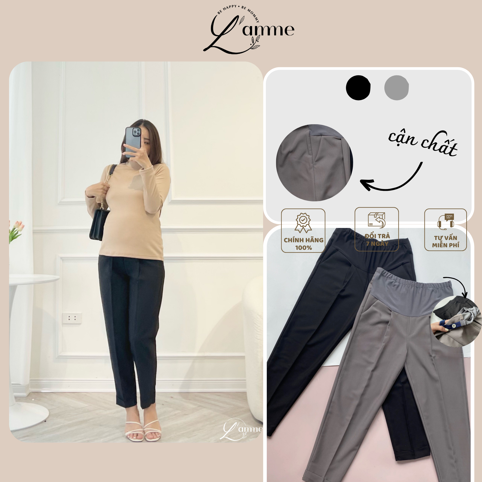 Quần Bầu Baggy Lật Gấu Phom Basic Công Sở Có Đáp Bụng Và Chun Điều Chỉnh  Thiết Kế Bởi Lamme - Mixasale