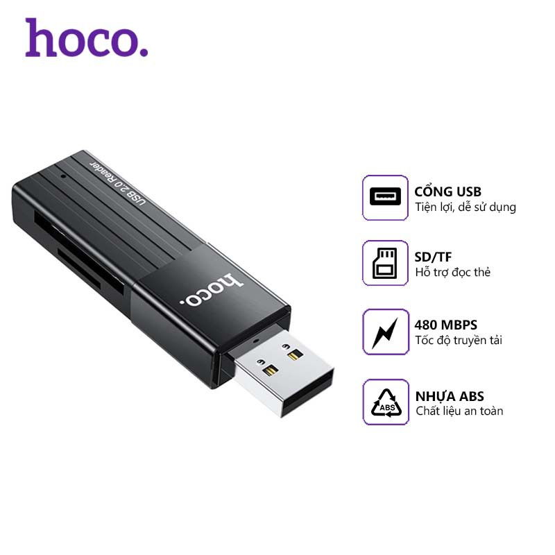 Đầu đọc thẻ nhớ 2.0 / 3.0 Hoco HB20 - Đọc thẻ MicroSD/SD ( BH 12 THÁNG )