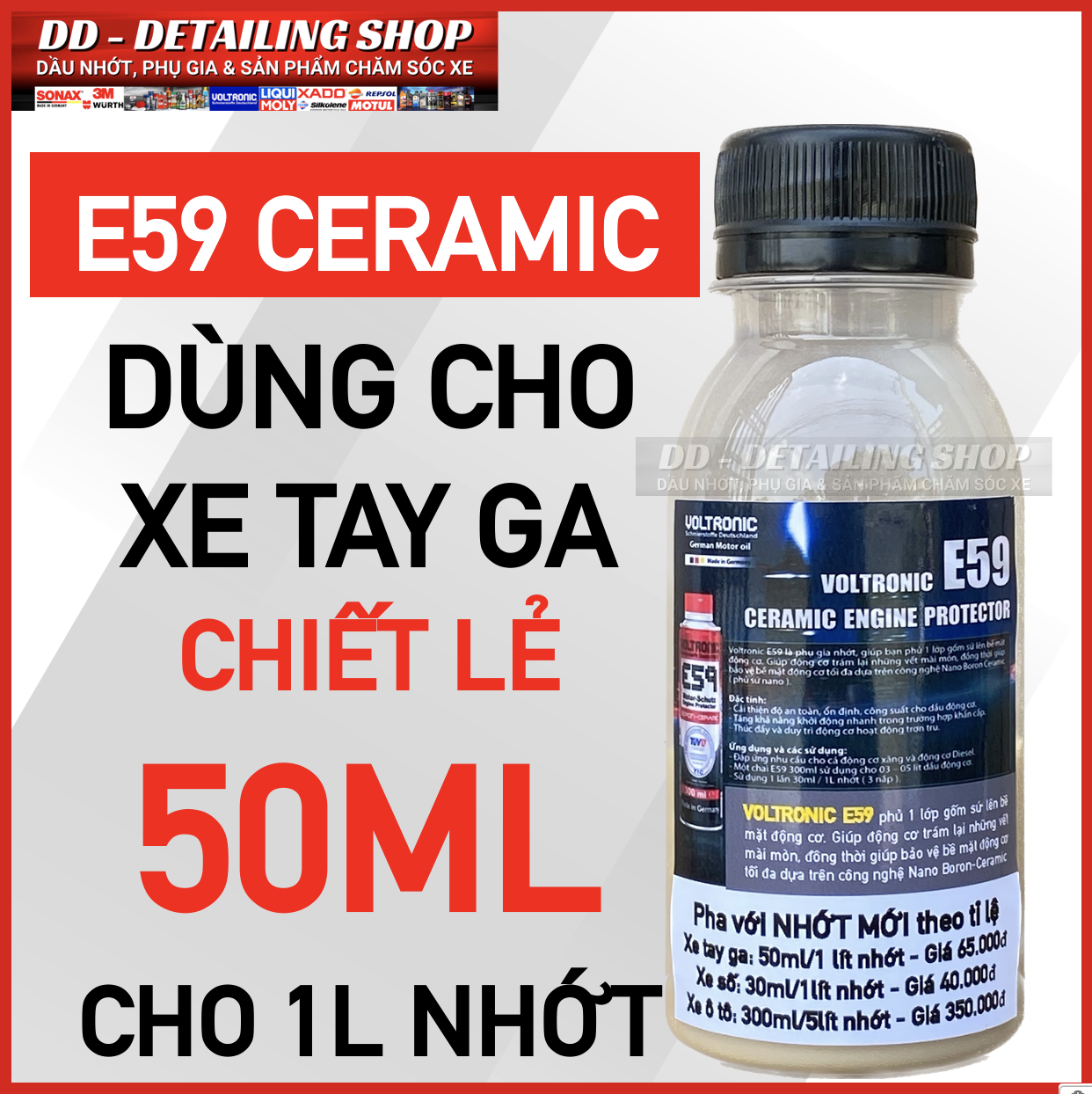 Phụ gia nhớt, Phủ Ceramic động cơ VOLTRONIC E59 ENGINE PROTECTOR CERAMIC ( CHAI CHIẾT LẺ 30ml / 50ml ) - Nhập khẩu Đức
