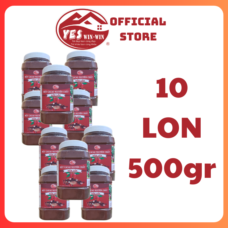 5kg bột cacao nguyên chất từ đắk lắk - 10 lon x 500g - hương vị thơm ngon đậm đà không đường - yeswinwin