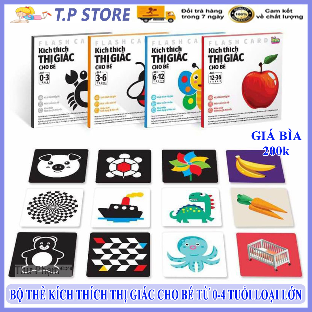 Bộ Thẻ Kích Thích Thị Giác Cho Bé từ 0 đến 4 Tuổi Loại Lớn - FlashCard Kích Thích Não Bộ Cho Trẻ Em In 2 Mặt Chống Thấm Nước