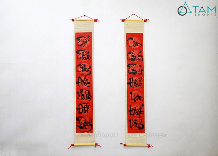 [HCM]Set 02 Câu Đối Thư Pháp Viết Tay Mành Tre Chủ Đề Tổ Tiên D80Cm T-Ltp-08 - Set 02 Câu Đối Thư Pháp Viết Tay Mành Tre Chủ