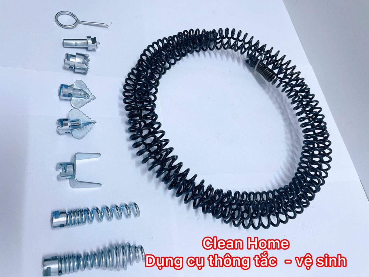Dây lò xo thông tắc cống dùng máy khoan(dài 3m + 6 đầu + kết nối)