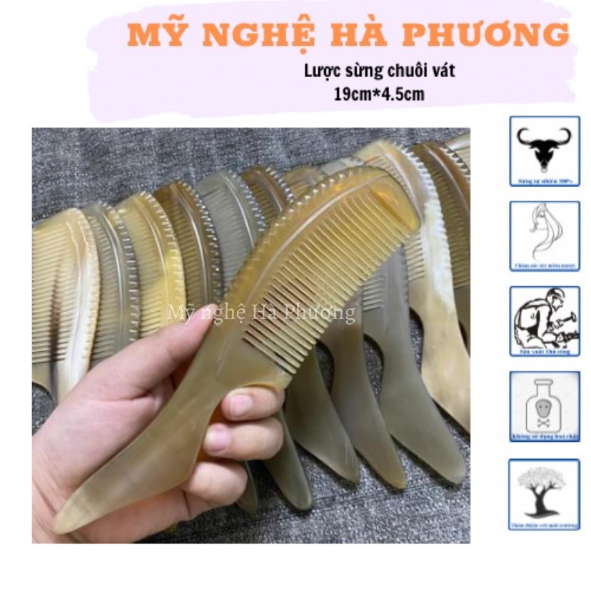 Lược sừng chuôi vát, chải tóc ngăn ngừa rụng tóc (size: L-20cm)