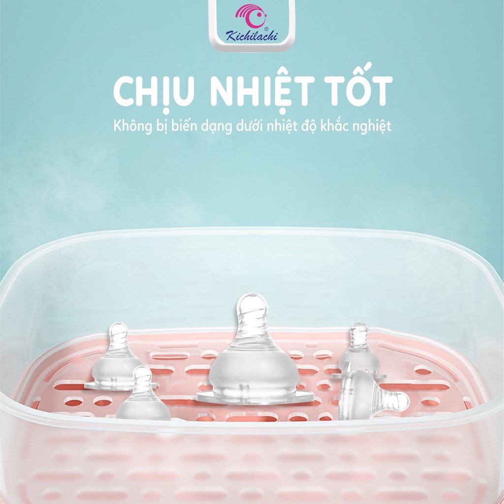 Núm vú silicon siêu mềm cổ hẹp Kichilachi cho bé Size S M L Y