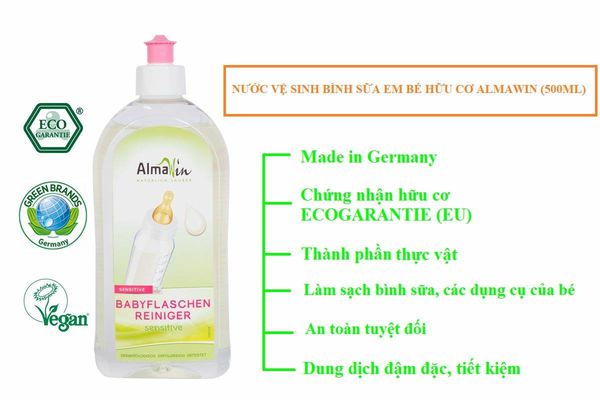 Nước vệ sinh bình sữa cho bé Almawin 500ml hữu cơ