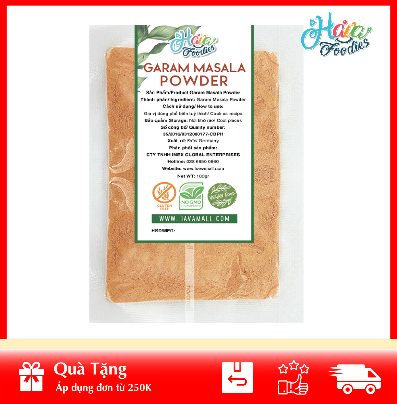 [HOÀN TIỀN MAX 10%][ HÀNG CÔNG TY NHẬP KHẨU ] Bột Gia Vị Ấn Độ Gói 100gr