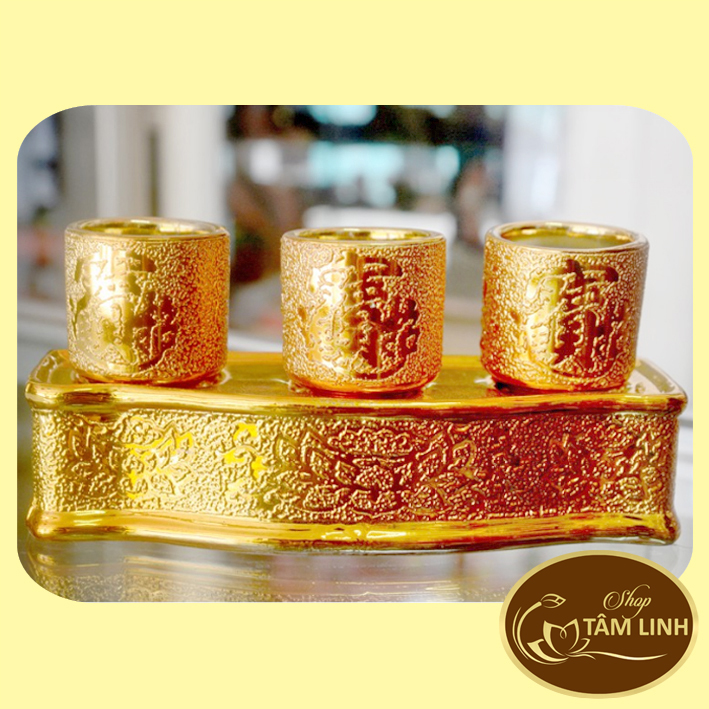 Chung bộ 3 ly nước thờ cúng kim sa cao 8 cm