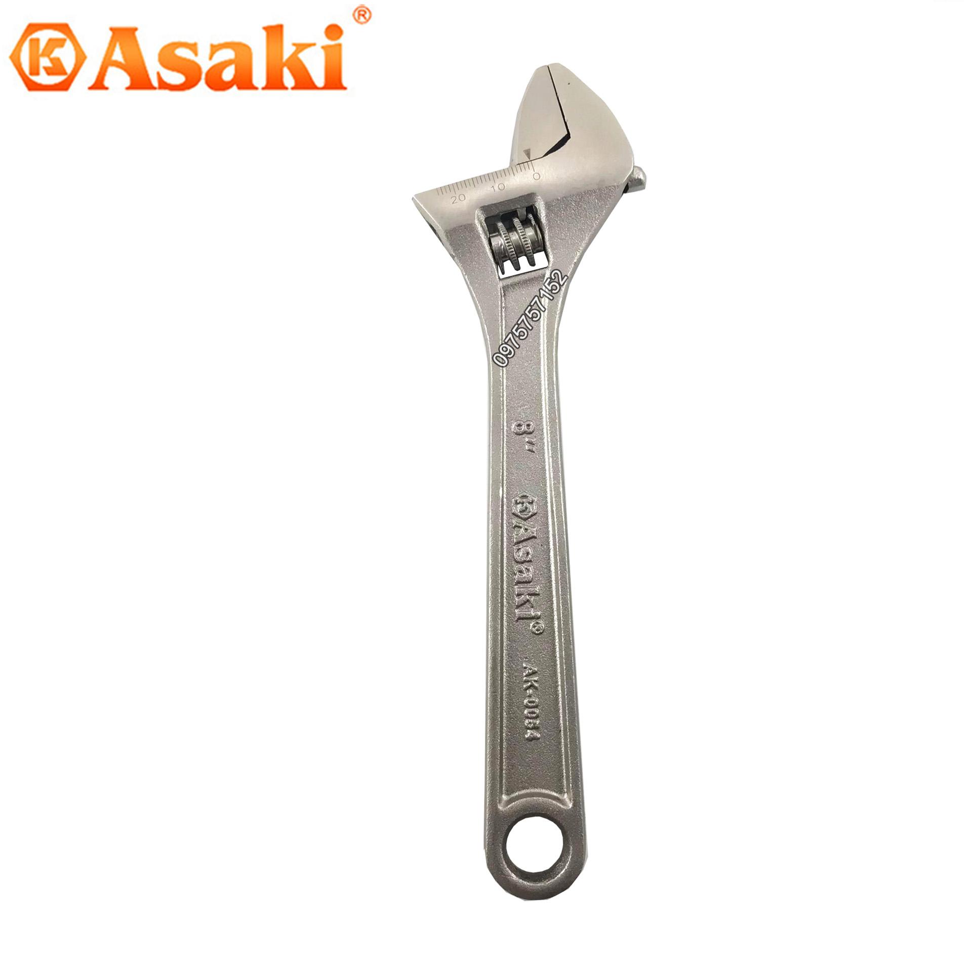 Mỏ lết xi mờ cao cấp Asaki AK-0054 8inch/200mm (Hàm mở rộng đến 25mm)