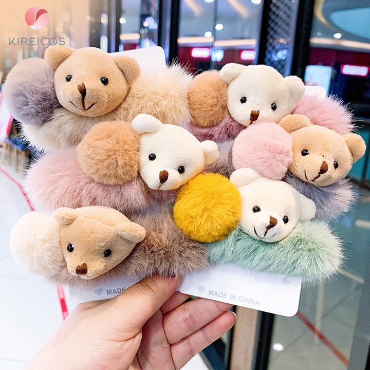[HCM]Cột Tóc Lông Xù Cao Cấp Đính Gấu Siêu Cute - kireicos