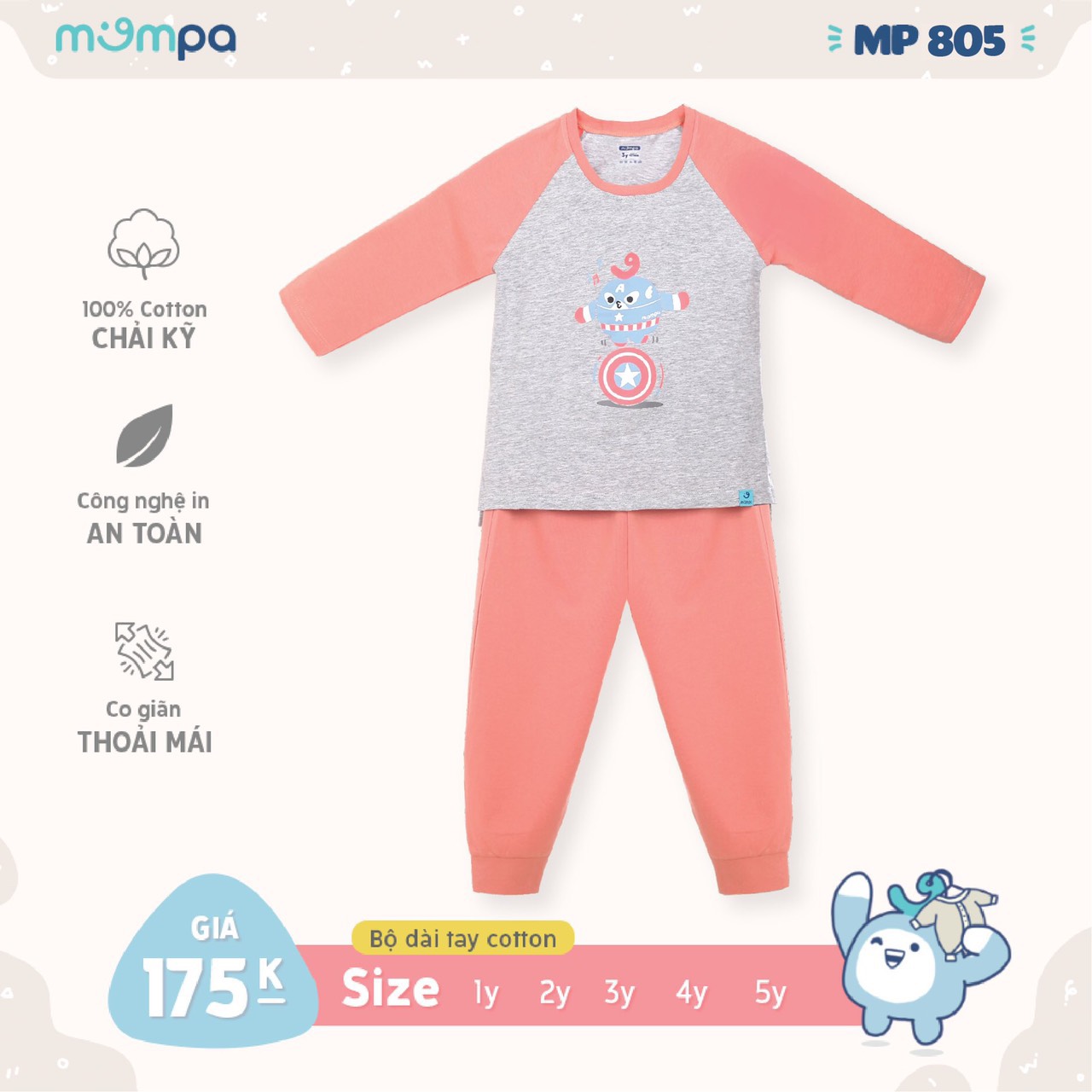 Bộ dài tay raglan họa tiết trẻ em MP805 Mompa