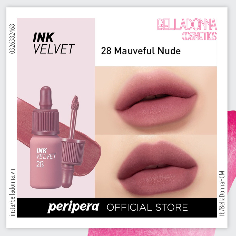 Son kem lì peripera ink velvet nude 4g #28 mauveful nude - màu hồng tím