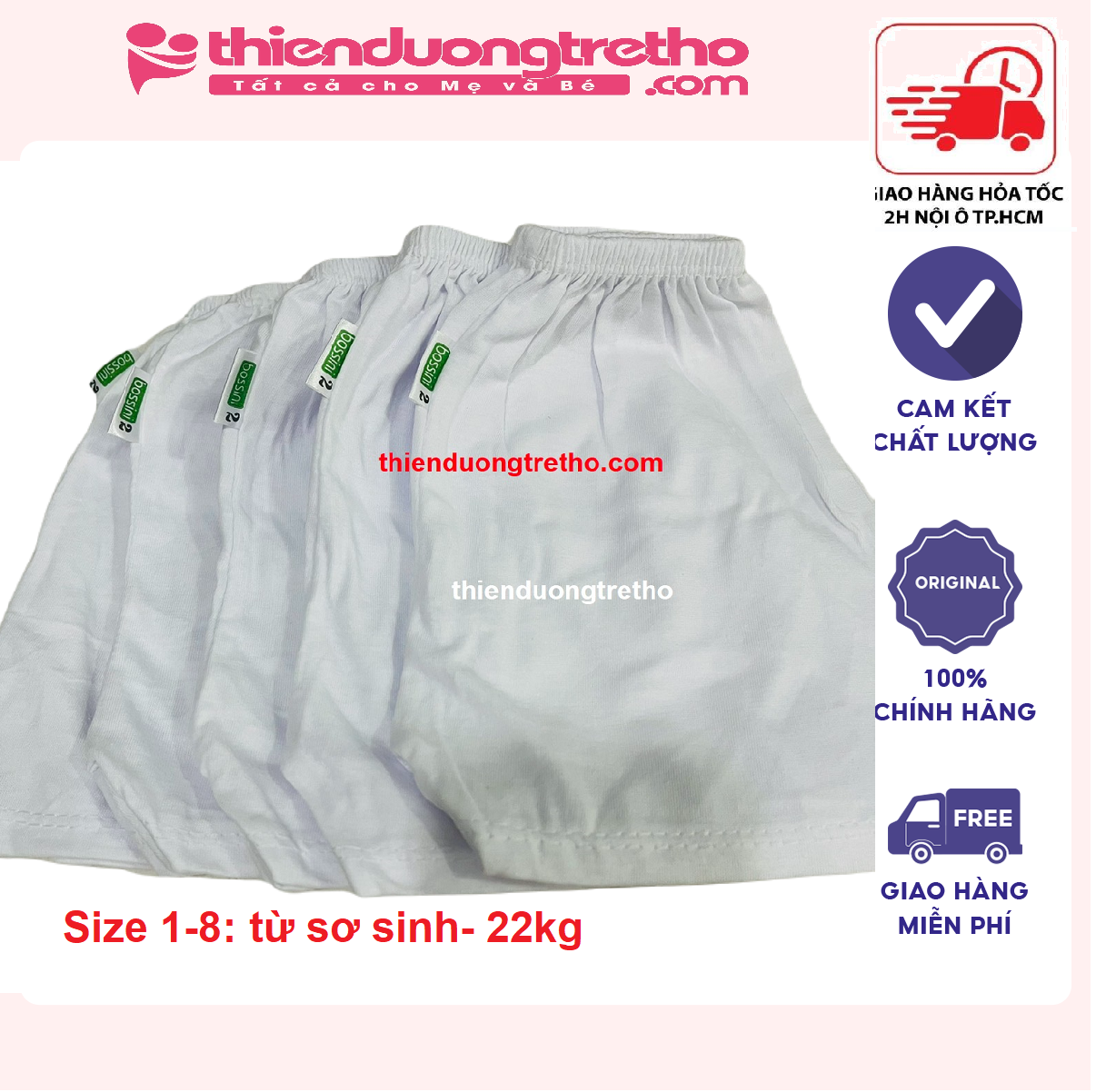Quần Cotton Ngắn Trắng Bossini cho bé từ sơ sinh