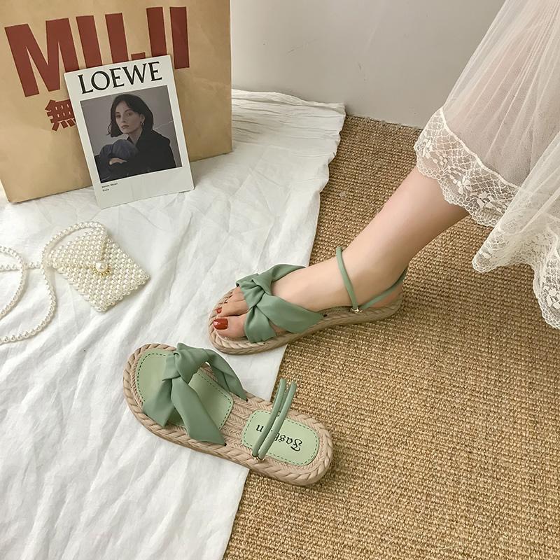 (Hàng sẵn) Dép Sandal Cói Nơ Đế Bằng