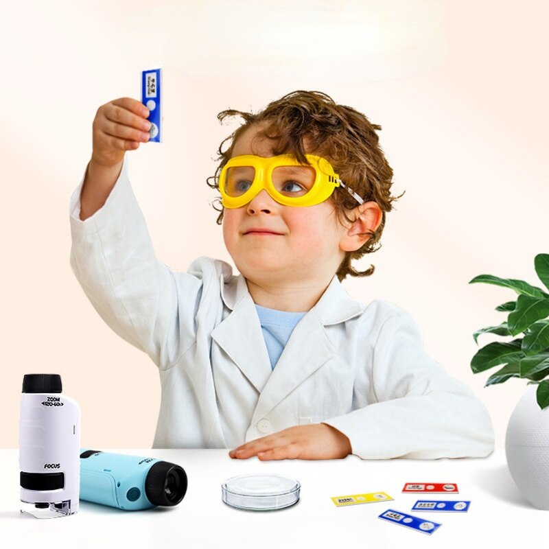 Kids Science Microscope Toy 60-120x Educational Mini Pocket Handheld Microscope With LED Light Outdoor Children Stem Toy Gifts