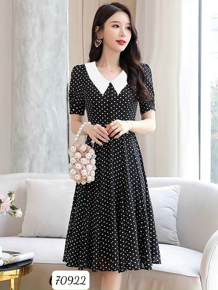 Đầm cổ sen lụa chấm biHN#damnu 40-71kg