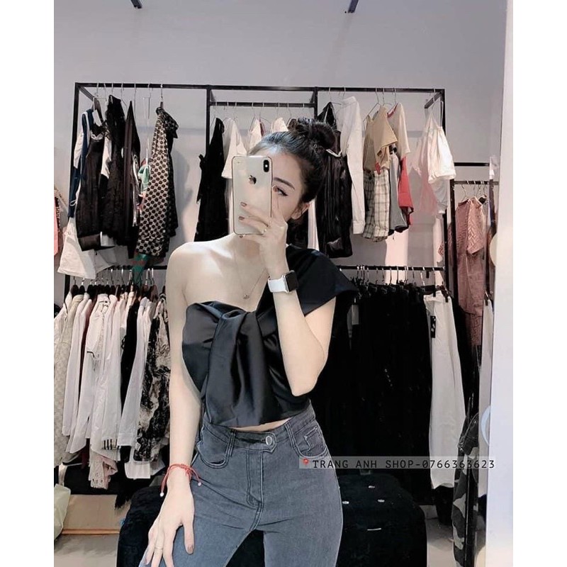 Áo Lệch Vai Croptop Nơ To