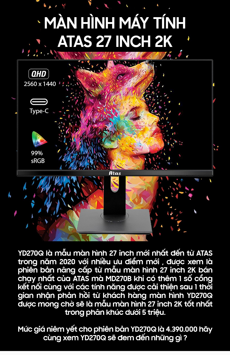 Trả góp 0%]Màn hình ATAS 27 inch YD270Q 