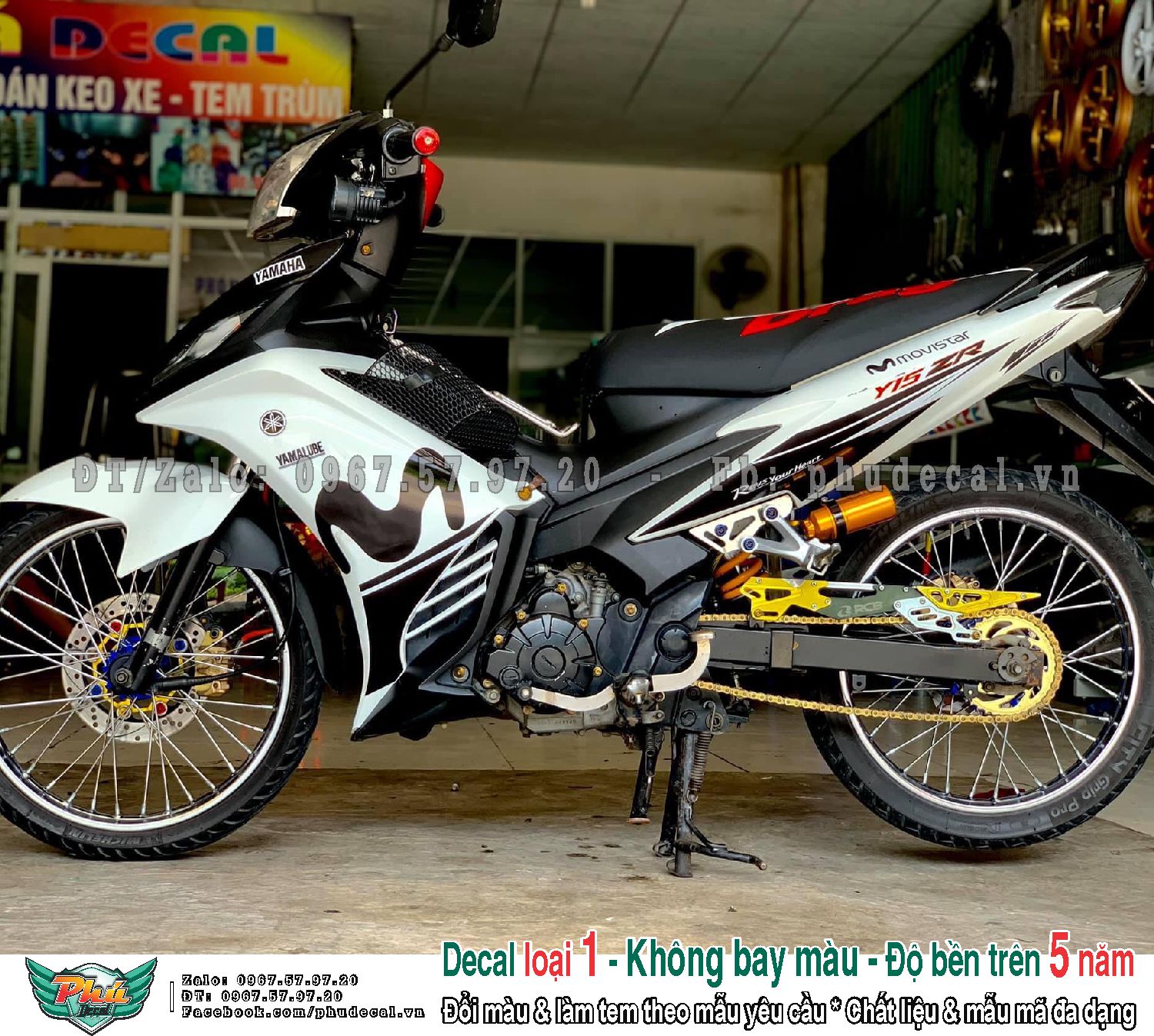 Tem rời Exciter 135 Movistar Trắng đen