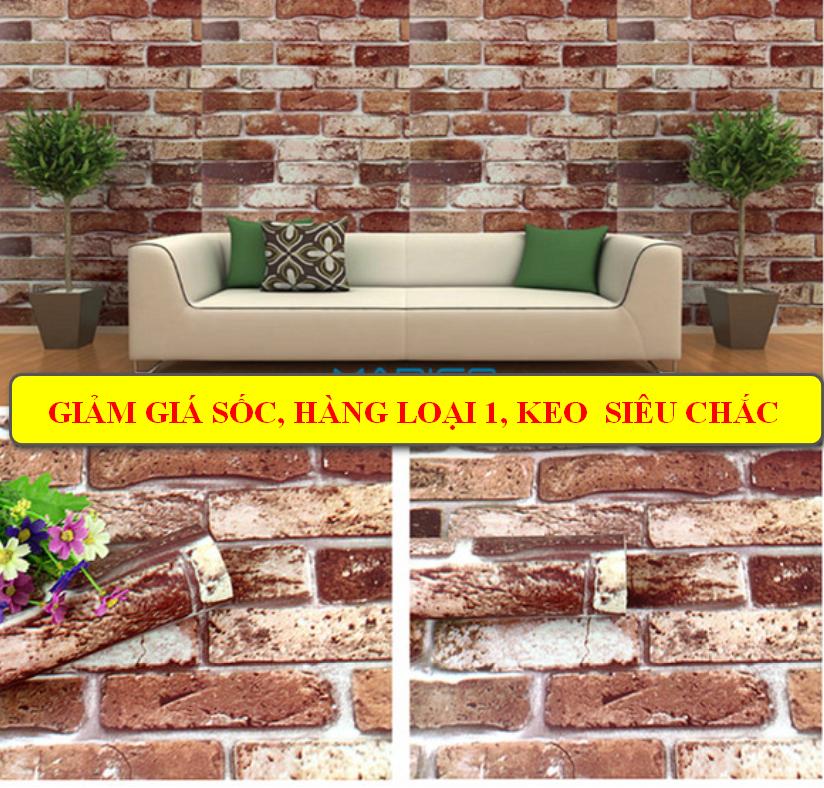 CUỘN 10M DECAL GIẤY DÁN TƯỜNG GẠCH NÂU KHỔ 45CM KEO SẴN DÁN 4.5 MÉT VUÔNG
