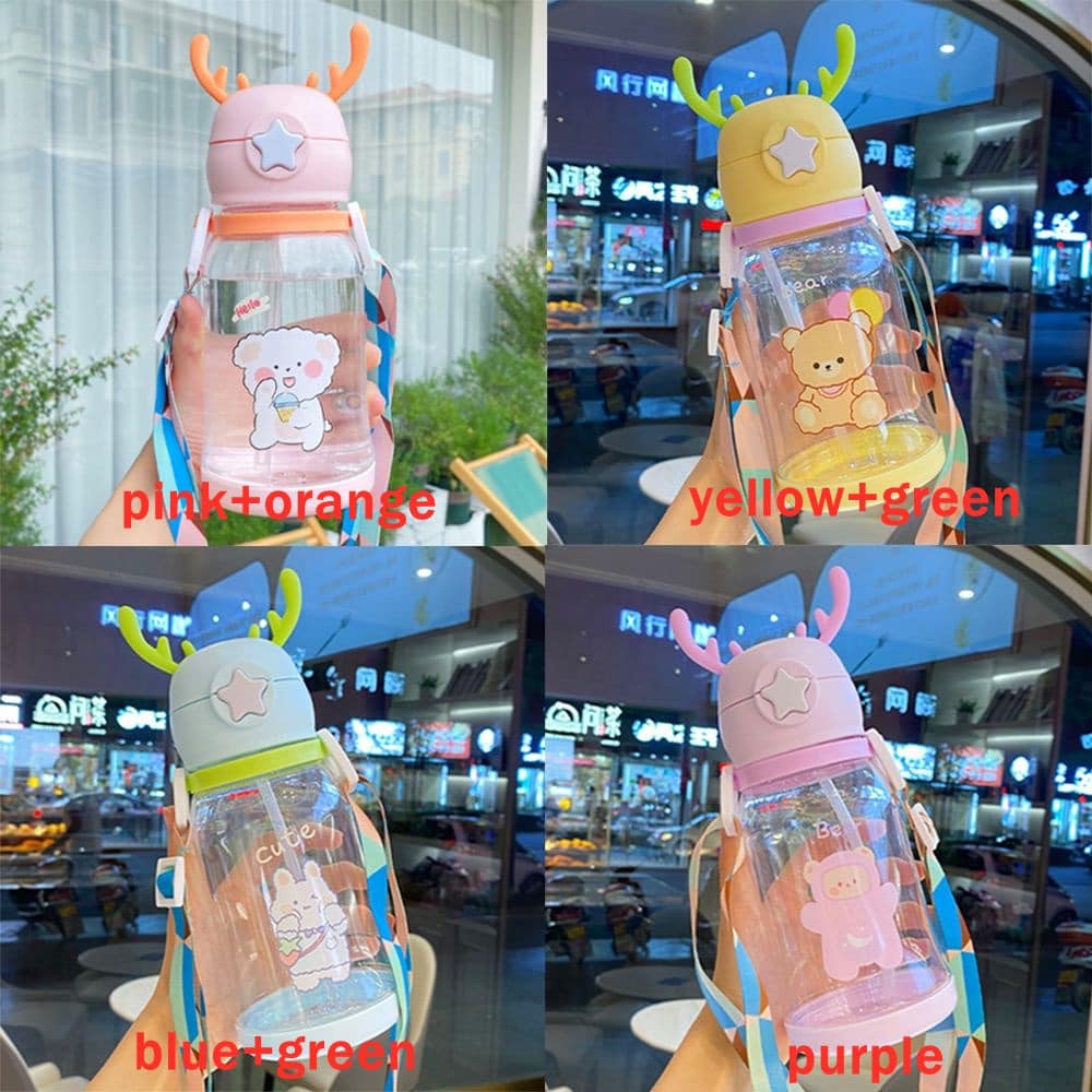 Bình nước học sinh 600ml, bình nước đi học, bình nước cho bé, bình nước học sinh cấp 1, bình nước trẻ em đi học nhựa PP an toàn, có ống hút, nắp bật tiện dụng, không mùi, không rỉ nước