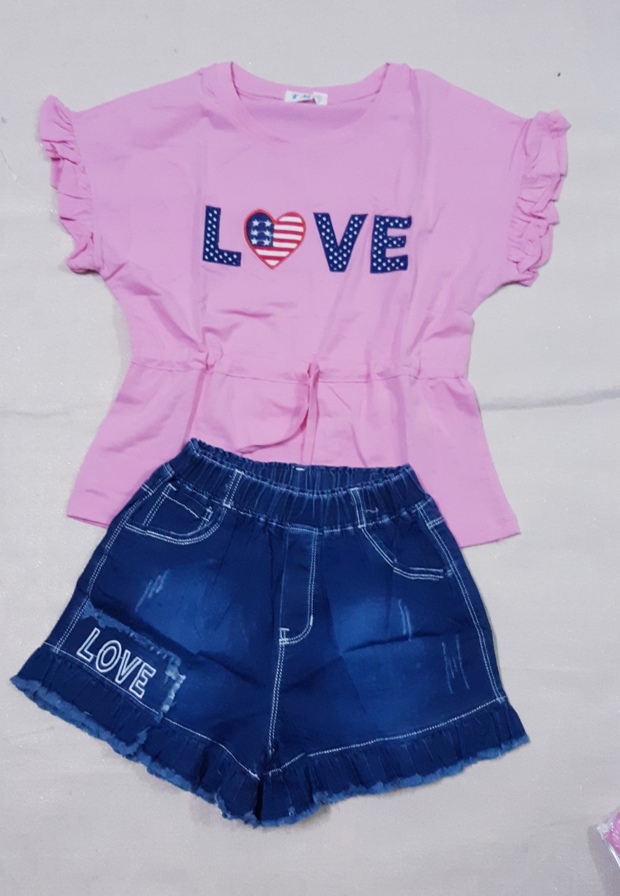 Sét bộ áo thun quần short jean cho bé gái size đại