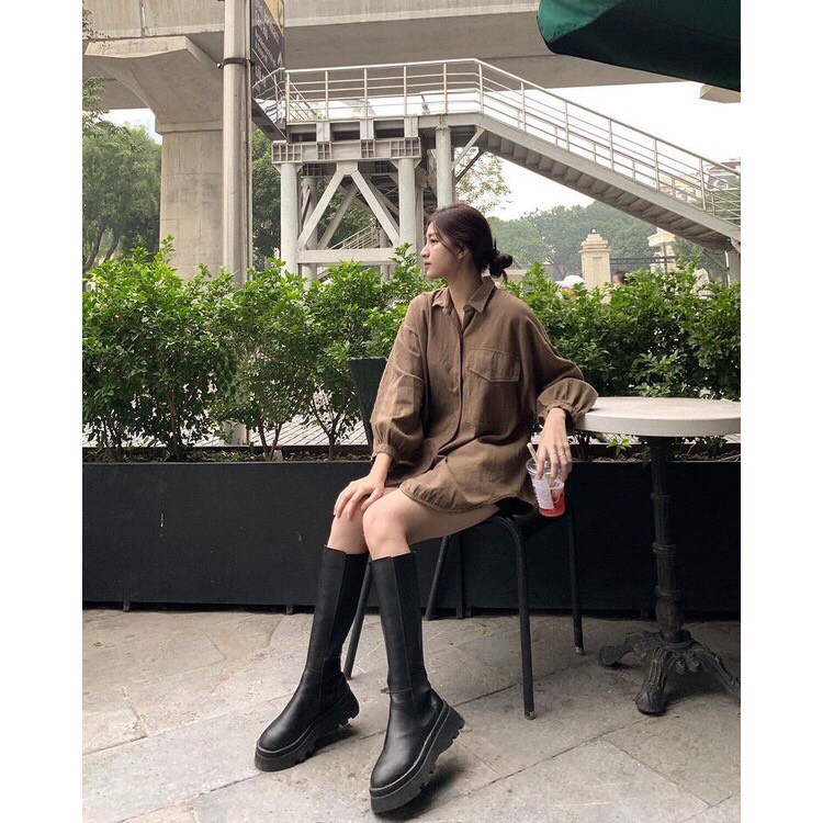Áo sơ mi nữ đuôi tôm tay bo dài tay 2 màu siêu xinh