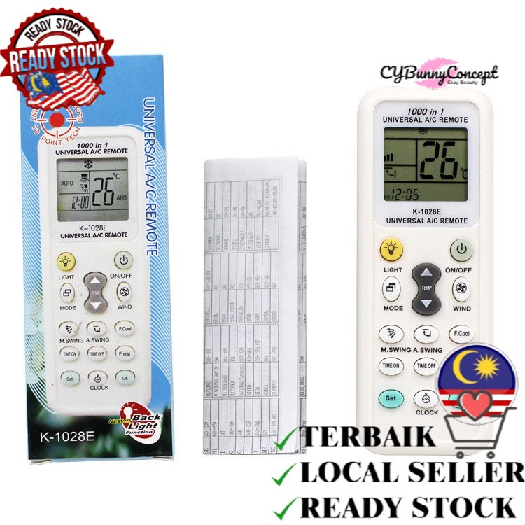 CYC Universal Aircond Remote Control Aircon Remote AC Remote Control Air Condition K1028E LCD Backlight