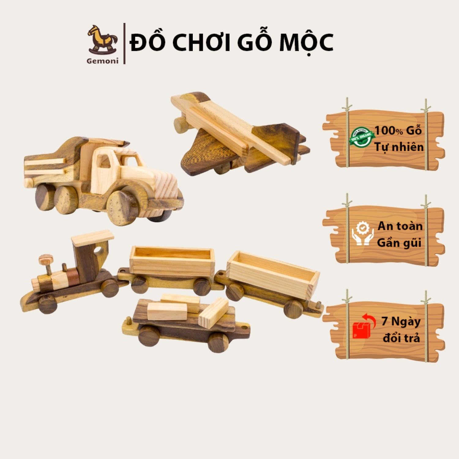 Combo 3 Món Đồ Chơi Gỗ Tự Nhiên Gemoni