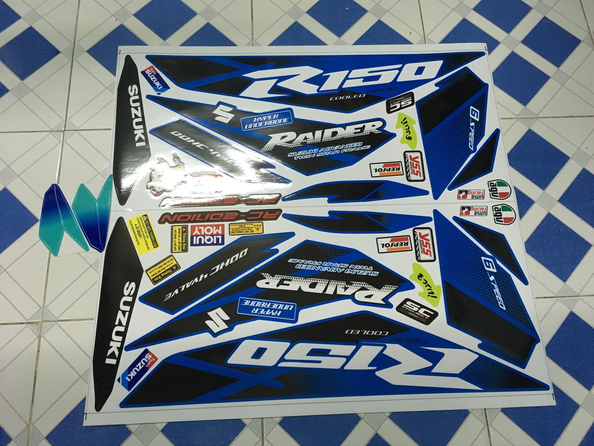 [HCM]Tem rời raider fi 2018 r150 raider dán xe xanh tặng tem dán xi nhan