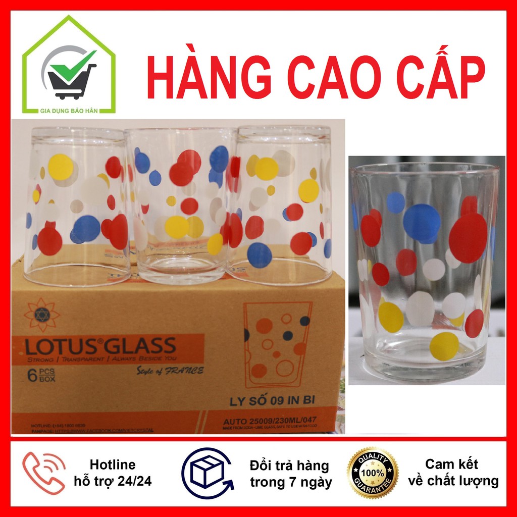 Cốc Thủy Tinh-Bộ 6 Cốc Thủy Tinh Chấm Hoa Bi