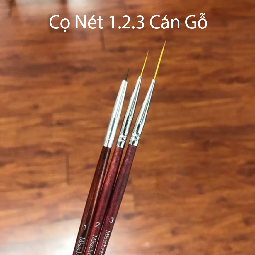 Cọ vẽ nét cán gỗ ( đủ 3 số 1-2-3 ), Cọ vẽ móng nail trang trí chuyên dụng