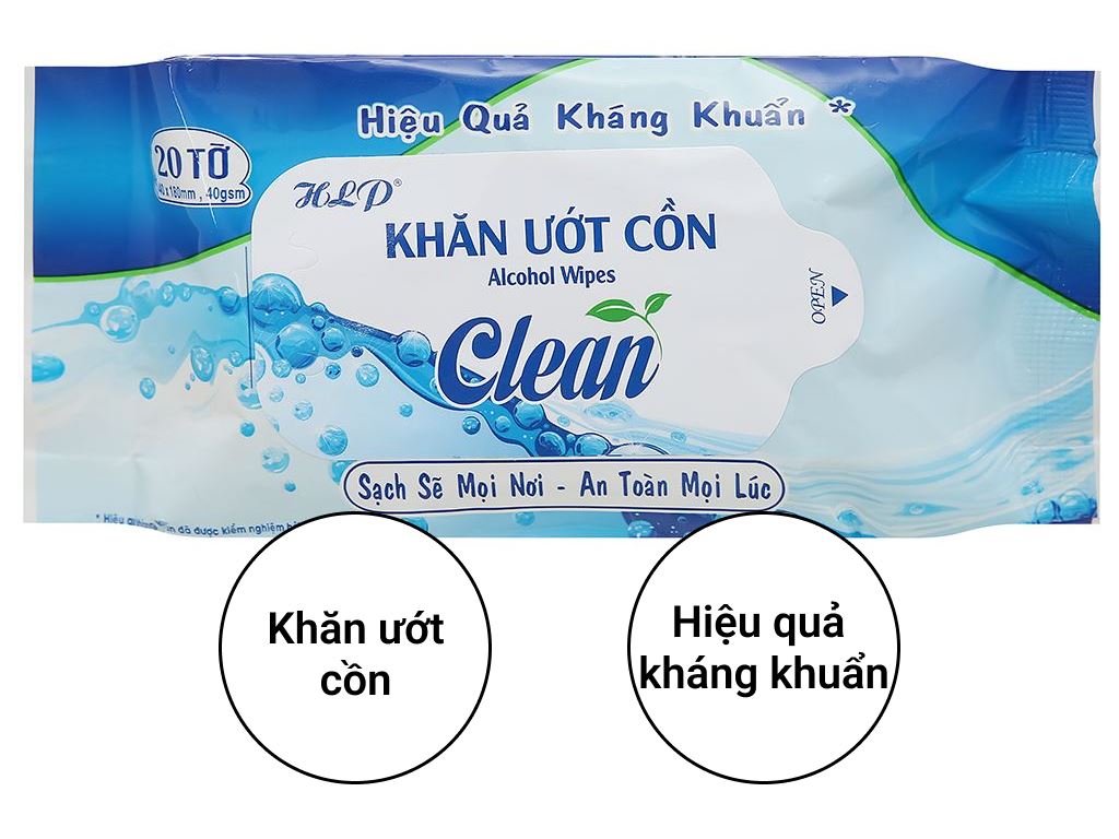 Khăn ướt cồn HLP Clean gói 20 miếng combo 3 gói