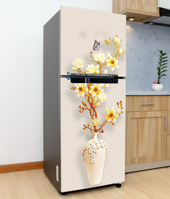 Decal, miếng dán trang trí tủ lạnh - Mẫu bình Hoa Mai