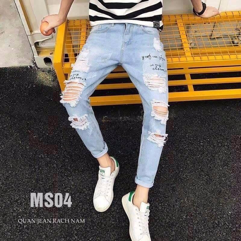 Quần Baggy Rách chữ thời trang.