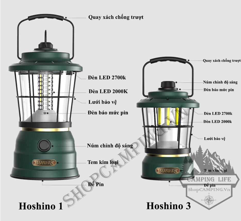 Đèn cắm trại dã ngoại cao cấp Sunrei Hoshino thời gian pin lên đến 216 giờ