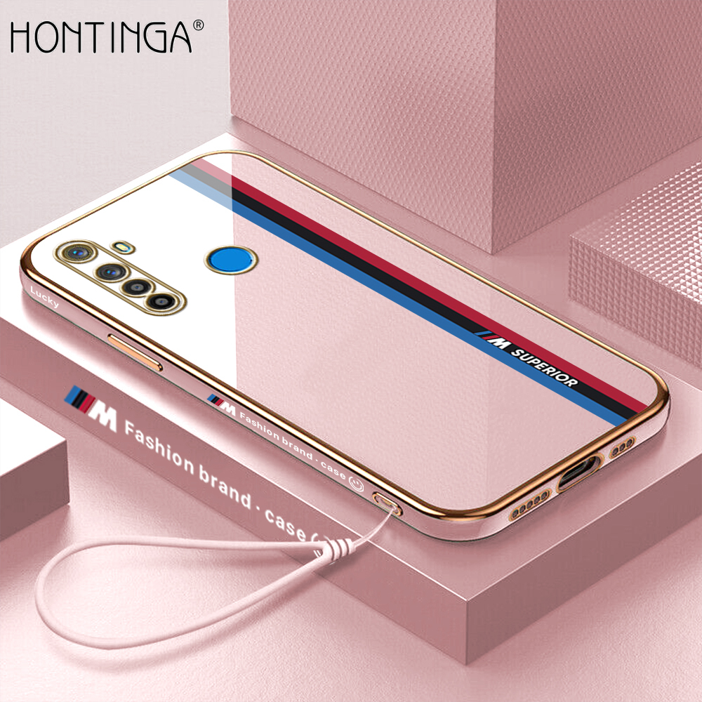 Hontinga Ốp Lưng Cho Realme 5 5i 5S 6i 5 Pro Ốp Lưng Điện Thoại Hình Vuông TPU Mềm Mạ Crôm Sang Trọng Đua Xe Thời Trang Ốp Lưng Bảo Vệ Toàn Bộ Máy Ảnh Ốp Cao Su Chống Gores Cho Nam