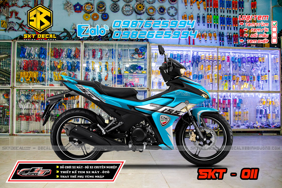 tem trùm exciter 155 xanh trắng 011