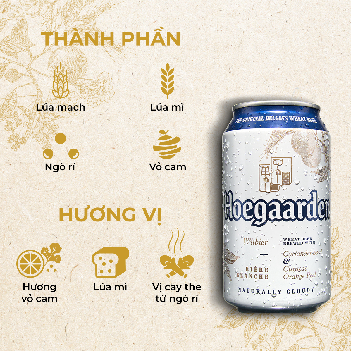 [25.11 - 29.11 VC ĐẾN 100K+FS] Thùng 24 lon bia Hoegaarden White (330ml/lon) [Date 04/2025]